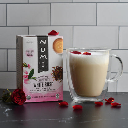 Numi Organic White Rose Tea, 16 Tea Bags, White Tea & Fragrant Rosebuds, Low Caffeine