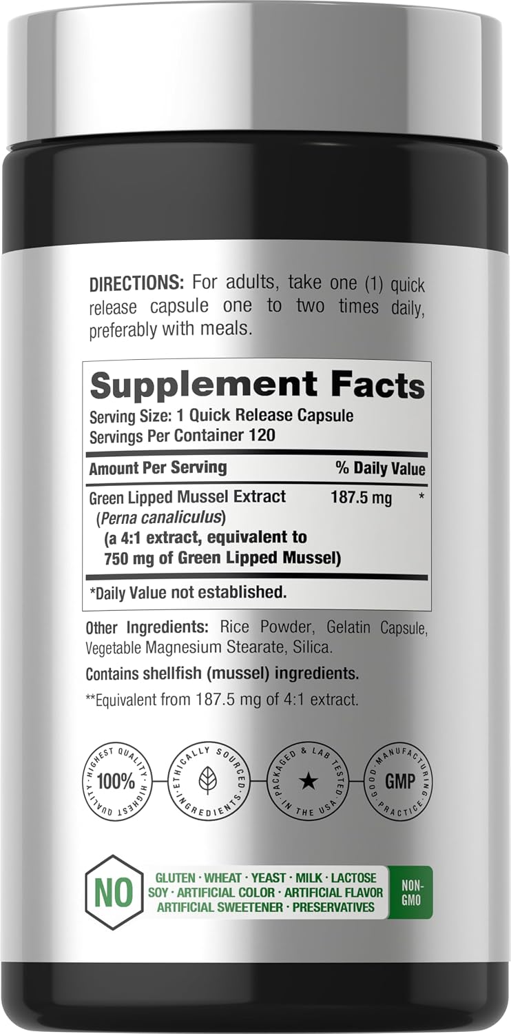 Horbäach Green Lipped Mussel |120 Capsules | from New Zealand | Premium Freeze Dried Mussel Powder | Non-GMO and Gluten Free