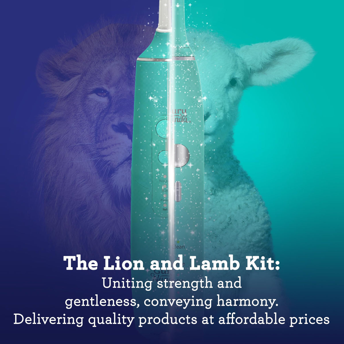 GuruNanda Lion & Lamb Kit (Teal) - Portable Water Flosser (300ml) with 4 Jet Tips & 5000