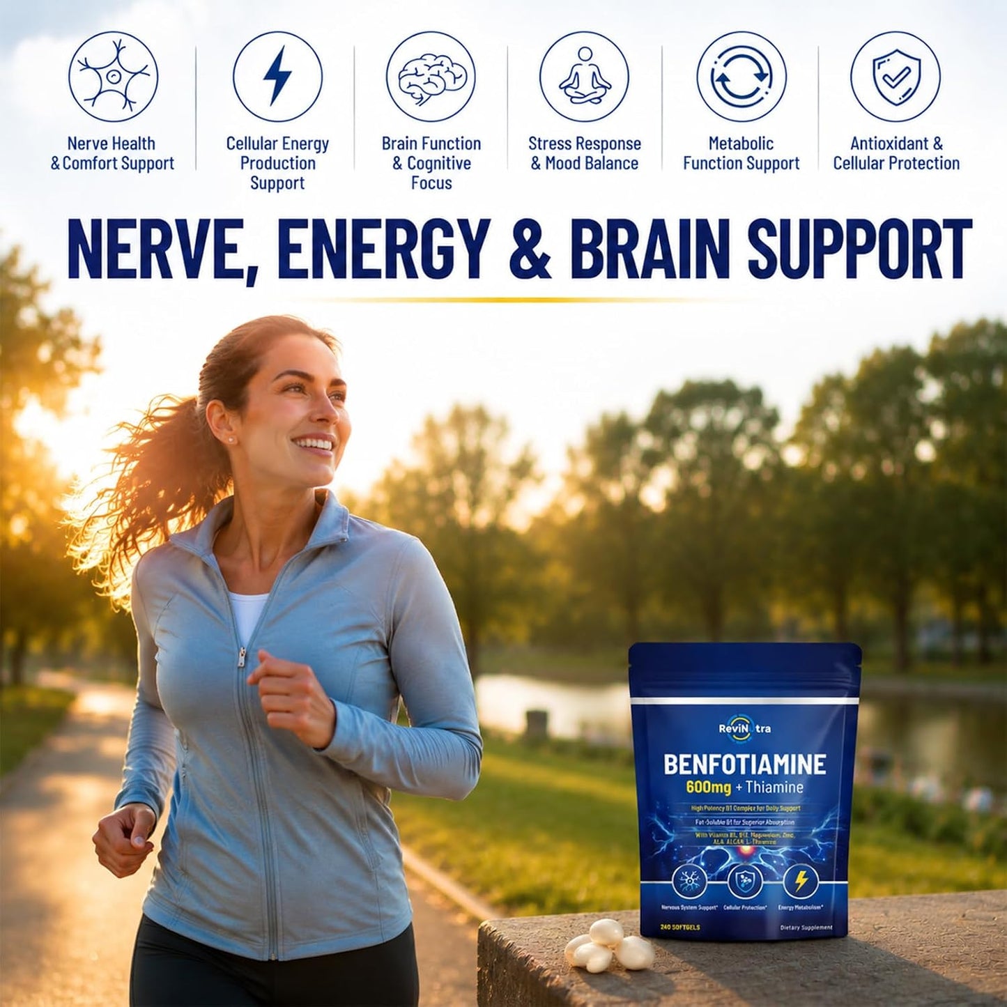Vitamin B1 Benfotiamine 600mg Softgels, Thiamine HCl Supplements with Magnesium, Zinc, L-Theanine, ALA, Acetyl-L-Carnitine for Energy & Nervous System Support, Non-GMO, 240 Softgels Capsules