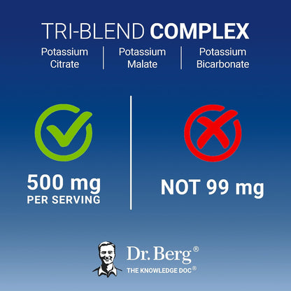 Dr. Berg Potassium Tri-Blend Complex – 500 mg Potassium Supplement for Muscle & Nerve Support* – Maximum Strength Potassium Formula w/Magnesium, B6 & Taurine – 90 Capsules