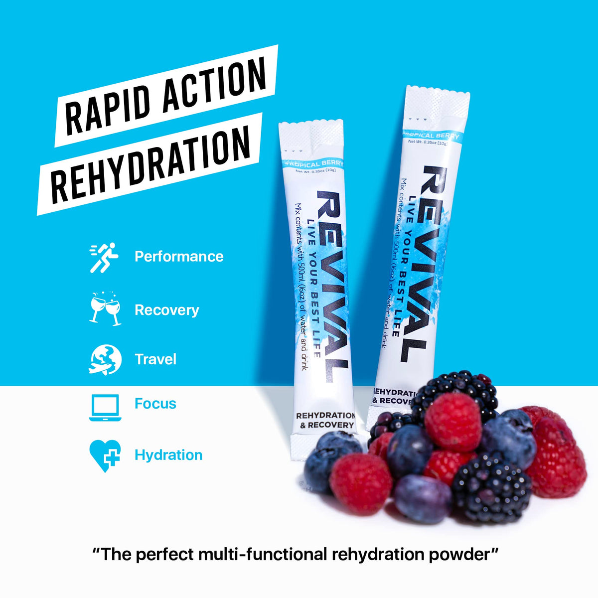 Revival Rapid Rehydration, Electrolytes Powder - High Strength Vitamin C, B1, B3, B5, B12