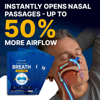 Wellamoon Nose Strips for Breathing (30 Ct) - Breathe Easy & Right Nasal Strips for Snoring & Sleeping - Oil & Sweat Proof Adhesive Snoring Solution- Improves Oxygen Intake, Sleep & Reduces Snoring