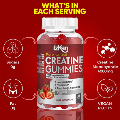 Izkan Pro Creatine Monohydrate Gummies 4000mg for Men & Women - 60 Chewable