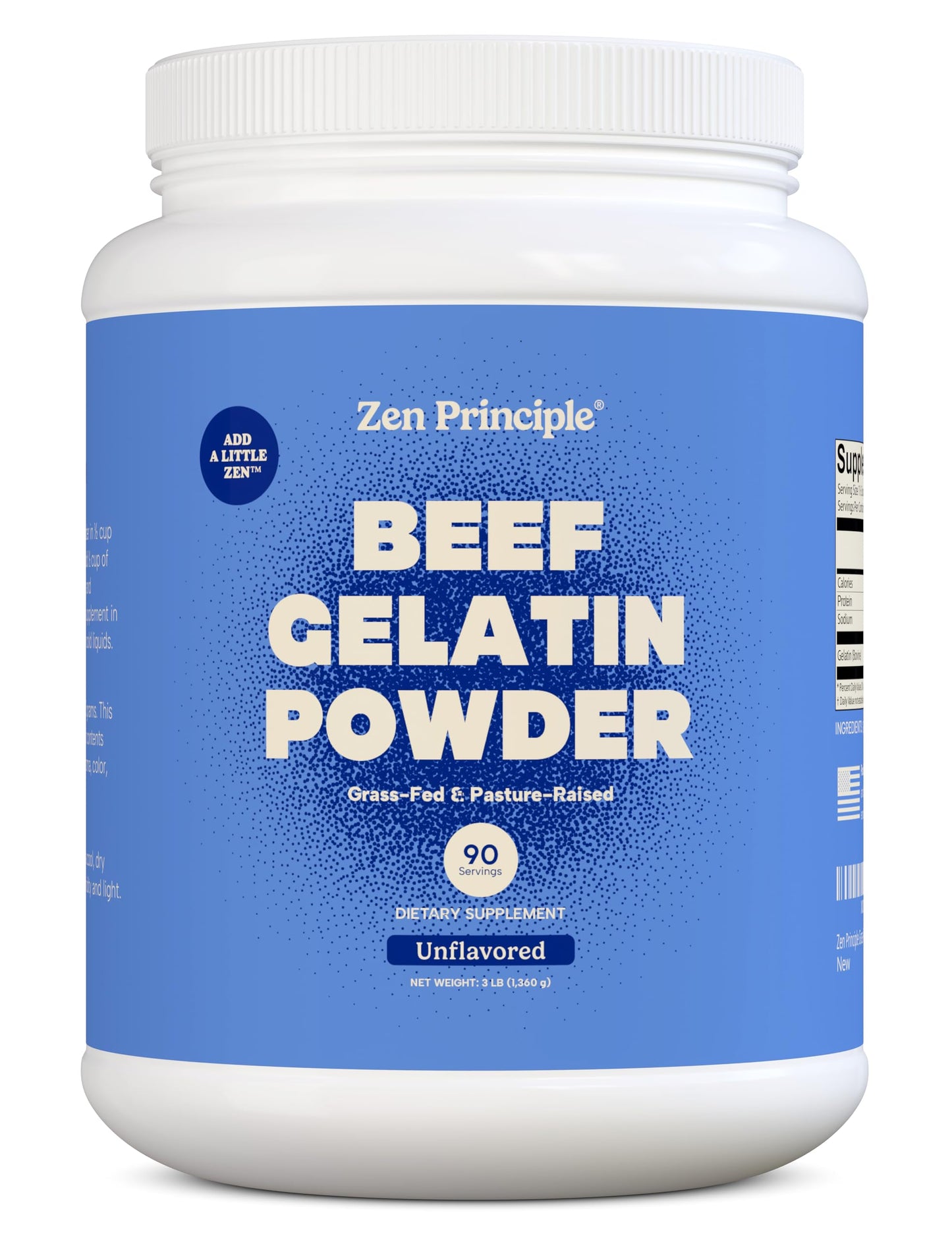 Zen Principle Grass-Fed Gelatin Powder, 1.5 lb. Custom Anti-Aging Protein for Healthy Hair, Skin, Joints & Nails. Paleo and Keto Friendly. Cooking and Baking. GMO-Free and Gluten-Free. Unflavored.
