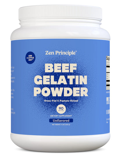 Zen Principle Grass-Fed Gelatin Powder, 1.5 lb. Custom Anti-Aging Protein for Healthy Hair, Skin, Joints & Nails. Paleo and Keto Friendly. Cooking and Baking. GMO-Free and Gluten-Free. Unflavored.