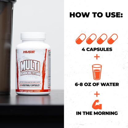 Huge Multi, Multivitamin for Men, High-Performance All-in-One Formula for Athletes & Bodybuilding, Vitamin & Mineral Replenishment, Supports Immune System & Healthy Hormone Levels (120 Capsules)