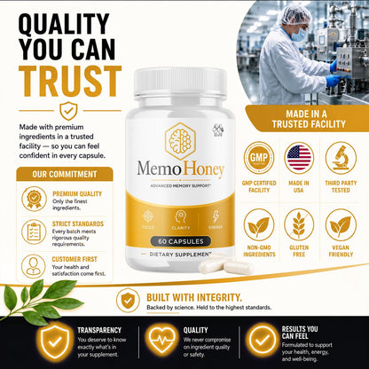 Memo Honey Capsules, MemoHoney Formula Supplement Pills 5-Pack 300 Capsules