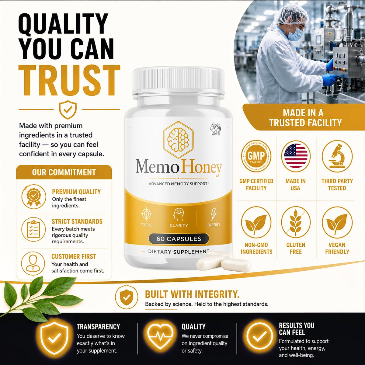 Memo Honey Capsules, MemoHoney Formula Supplement Pills 5-Pack 300 Capsules