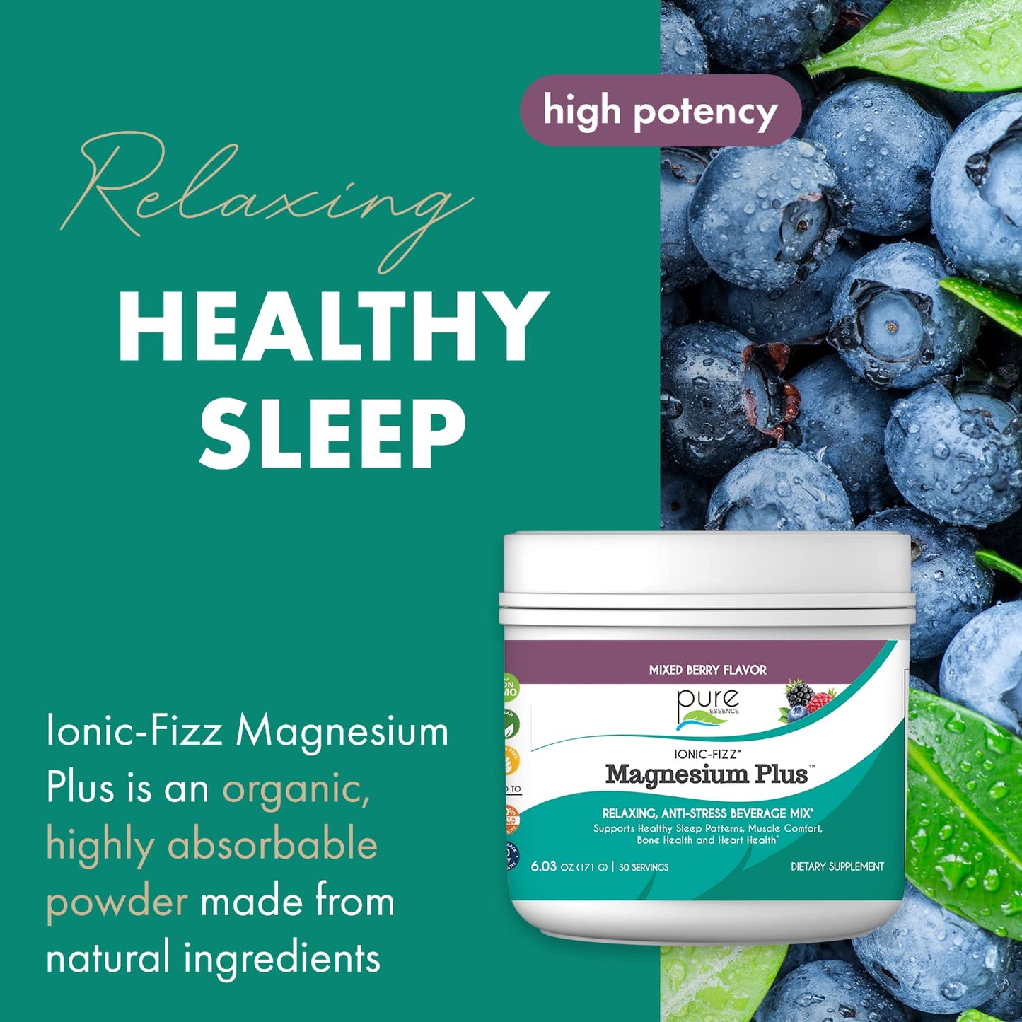 Pure Essence Labs Ionic Fizz Magnesium Plus, Anti-Stress Supplement Drink Powder, Gluten Free and Non-GMO Magnesium Powder, Raspberry Lemonade Flavor, 12.06 oz