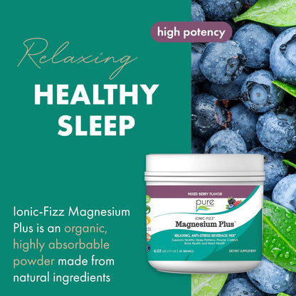 Pure Essence Labs Ionic Fizz Magnesium Plus, Anti-Stress Supplement Drink Powder, Gluten Free and Non-GMO Magnesium Powder, Raspberry Lemonade Flavor, 12.06 oz