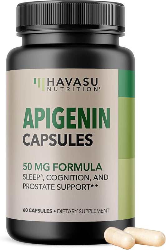 Apigenin Capsules 50mg, 60 Count, Sleep & Cognitive Support Supplement | Melatonin-Free Sleep Support, Chamomile Flavonoid for Relaxation & Cognitive Function, Vegan, Non-GMO, 2-Month Supply