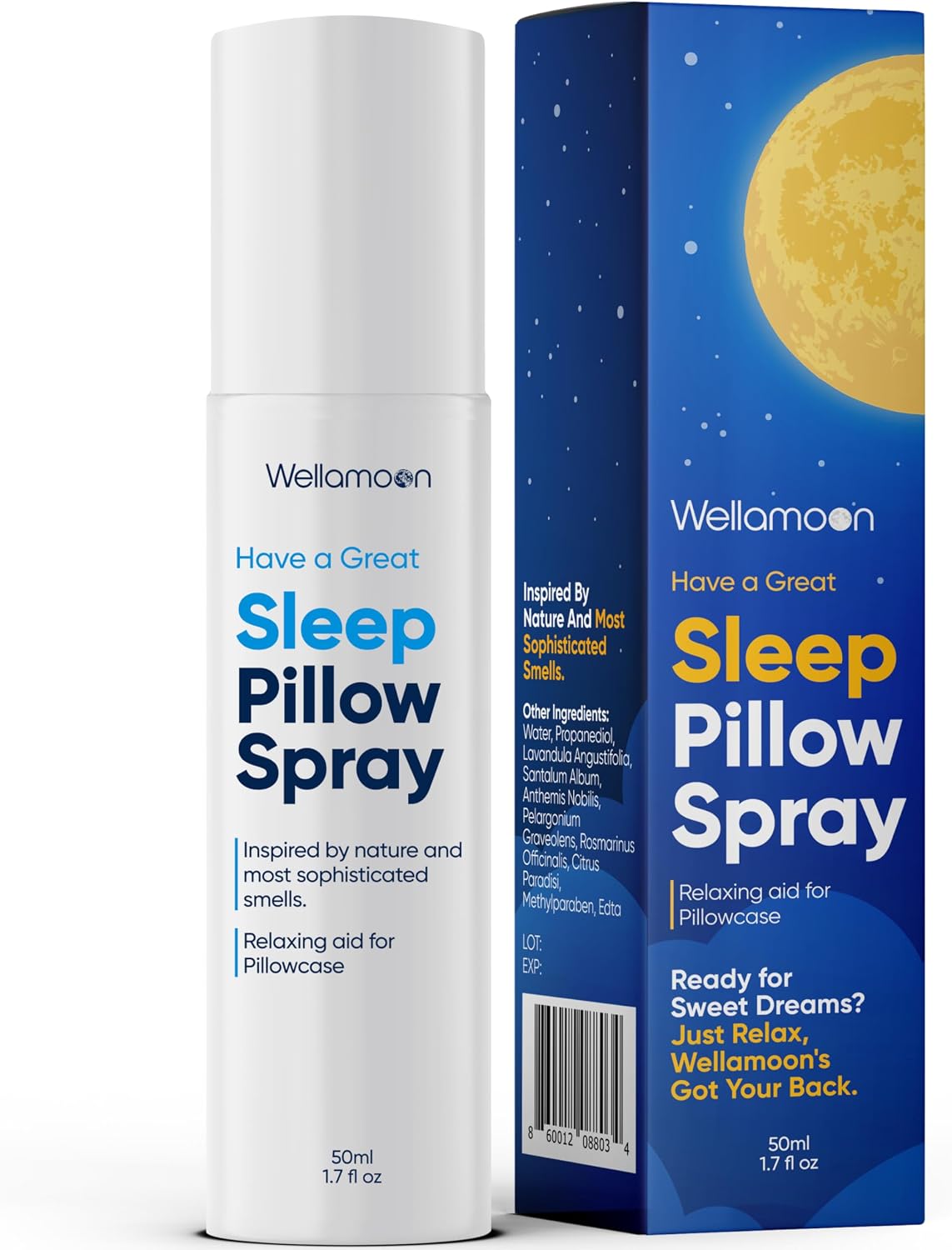 Wellamoon Sleep Spray - Calming Lavender Pillow Mist for Relaxation & Deep Sleep - Aromatherapy Bedding Spray Helps You Fall Asleep Faster - Soothing Bedtime Essential Oil Blend (50 ml.)