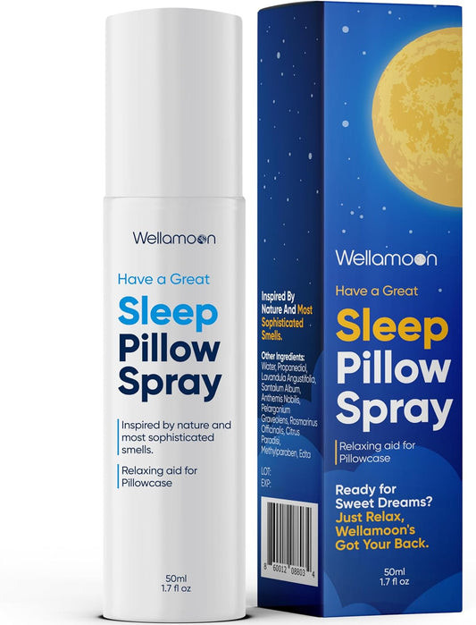 Wellamoon Sleep Spray - Calming Lavender Pillow Mist for Relaxation & Deep Sleep - Aromatherapy Bedding Spray Helps You Fall Asleep Faster - Soothing Bedtime Essential Oil Blend (50 ml.)