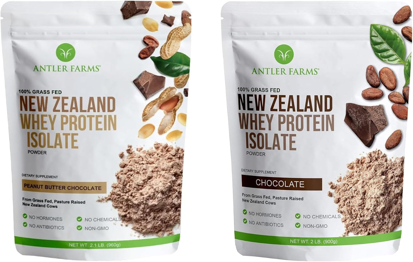 Antler Farms New Zealand Whey Protein Isolate Bundle - 2 lb | Grass Fed Whey Protein Powder Bundle, 7 Ingredients, Pure and Clean, Cold Processed, Rapidly Absorbed, 2 lbs