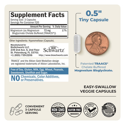 Magnesium Bisglycinate Chelated Supplement -180 Capsules