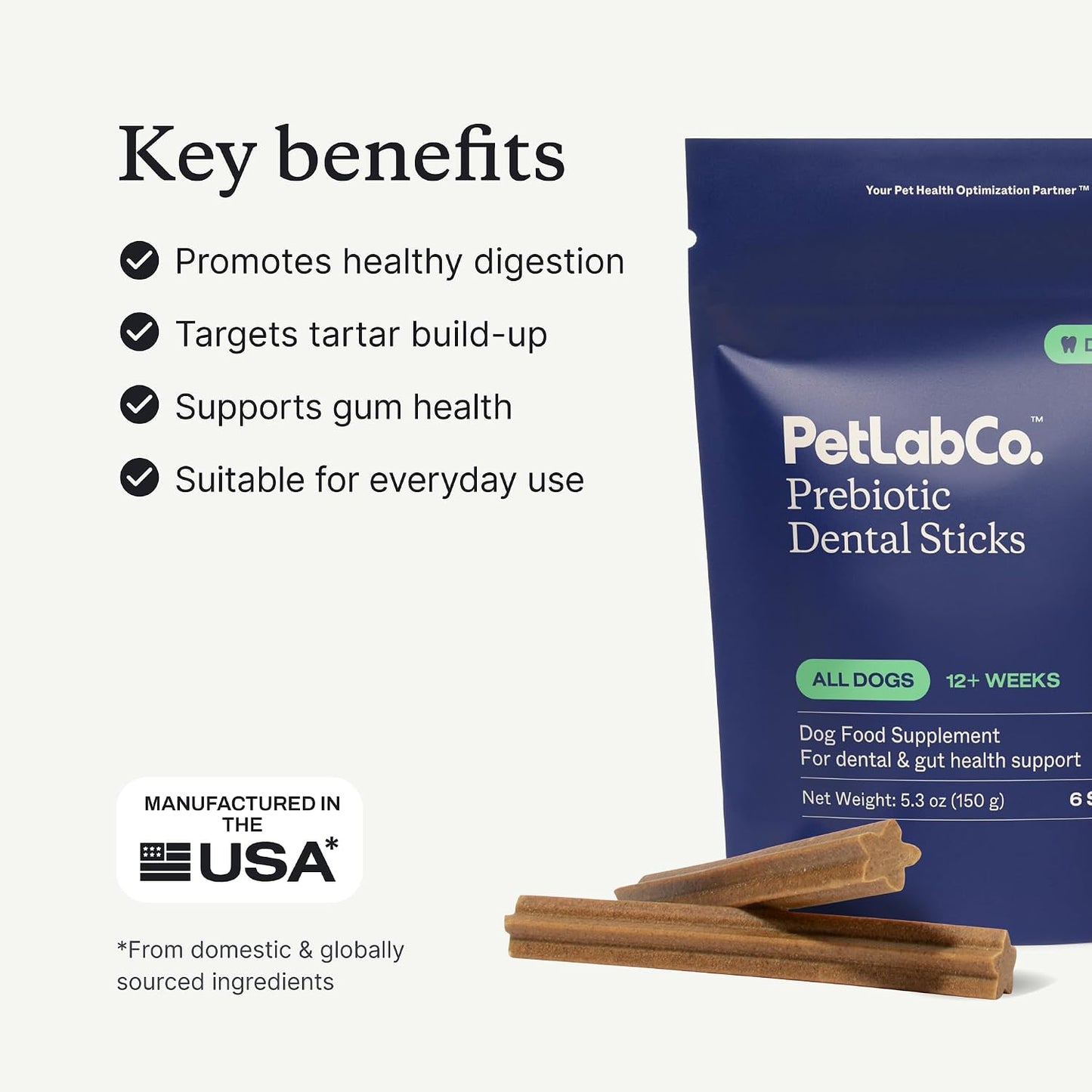 PetLab Co. Dental Sticks – Dog Dental Chews -Target Plaque & Tartar Build-Up at The Source - Designed to Maintain Your Dog’s Oral Health, Keep Breath Fresh and Provide Digestive Help (24 Sticks) | Ridged texture with chicory root prebiotic and peppermint