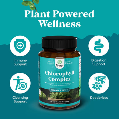 Chlorophyll Capsules for Cleanse and Detox Support - Internal Deodorant Pills for Body Odor with Mint & Parsley Extract Healthy Skin Immunity & Digestive Support - Vegan Non-GMO & Gluten Free (60ct)