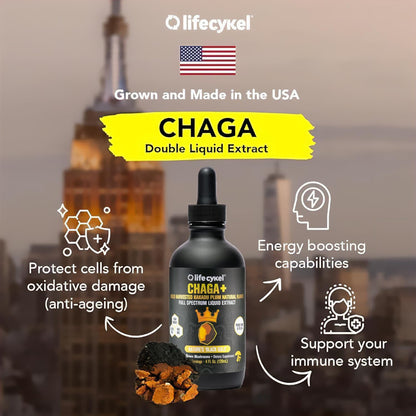 Life Cykel - Chaga Mushroom Extract with Kakadu Plum - Double Extracted Mushroom Tincture - Non-GMO Immune Support Supplement for Adults and Kids - 1 Fl Oz