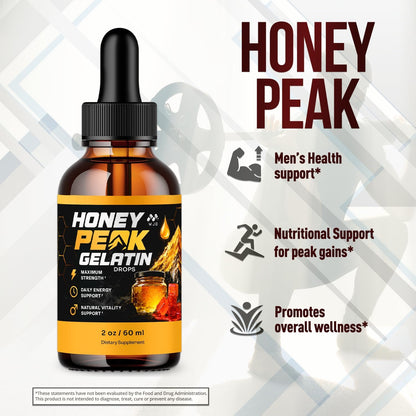 Honey Peak Gelatin Drops for Men, Natural Supplement 1-Pack, 30 Servings