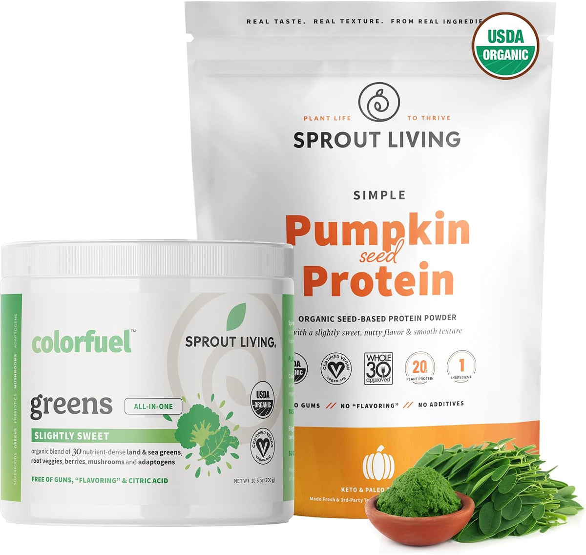 Colorfuel Organic Greens + Pumpkin Seed Protein Bundle | Plant Based Superfood Drink Mix with Adaptogens + 20g Vegan Protein Powder | Digestive Support + Clean Nutrition Combo