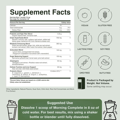 ACTIVATEDYOU Morning Complete Daily Wellness Greens Superfood Drink Mix for Gut Health w/Prebiotics, Probiotics, Antioxidants, Green Superfoods, 10 Billion CFUs, 30 Servings (Citrus)