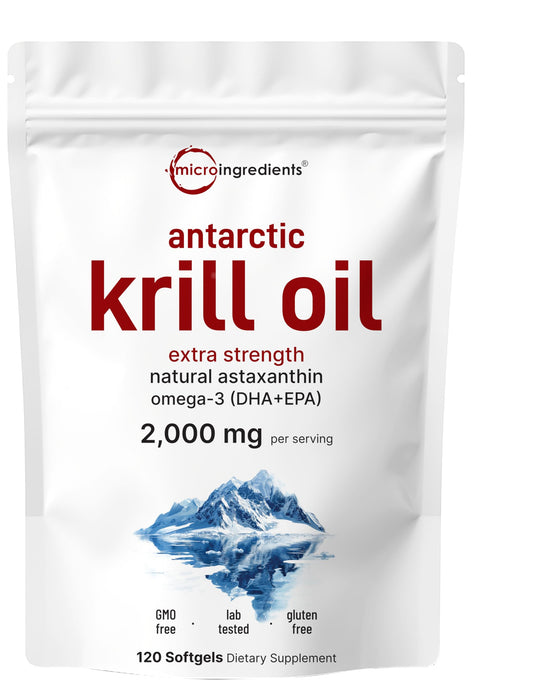 Micro Ingredients Antarctic Krill Oil Supplement 2,000mg Per Serving, 240 Softgels | Omega-3 EPA & DHA with Phospholipids & Natural Astaxanthin | No Fishy Aftertaste | Non-GMO, Gluten Free