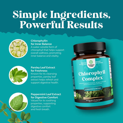 Chlorophyll Capsules for Cleanse and Detox Support - Internal Deodorant Pills for Body Odor with Mint & Parsley Extract Healthy Skin Immunity & Digestive Support - Vegan Non-GMO & Gluten Free (60ct)