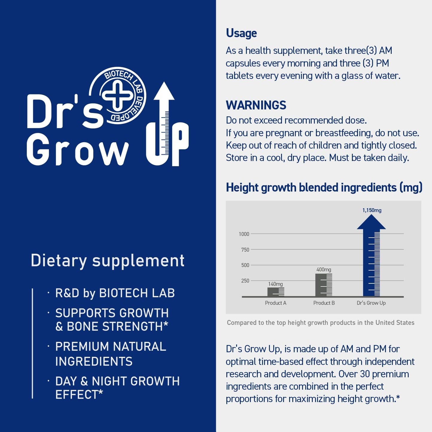 BONE SCIENCE Dr’s Grow UP AM & PM Bone and Growth for Kids and Teens, Day and Night System, Daily Formula with Highly Absorbable Essential Minerals, Vitamin D3 and K2 (MK-7)