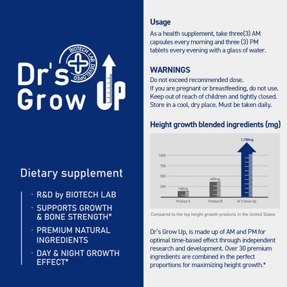 BONE SCIENCE Dr’s Grow UP AM & PM Bone and Growth for Kids and Teens, Day and Night System, Daily Formula with Highly Absorbable Essential Minerals, Vitamin D3 and K2 (MK-7)