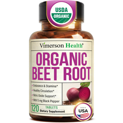 Organic Beetroot Supplement – USDA Organic Beet Root Tablets with Black Pepper for Circulation, Energy & Stamina – Nitric Oxide Support for Pre & Post Workout Performance & Endurance – 20 days supply