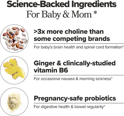 PREGGO Prenatal Vitamin + Probiotic with Folate & Choline – 30-Day Supply