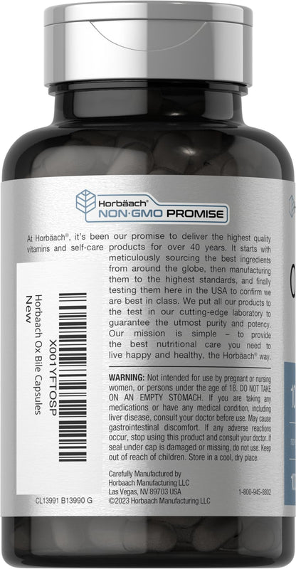 Ox Bile 1000 mg 100 Capsules | Digestive Enzymes Supplement | Non-GMO & Gluten Free