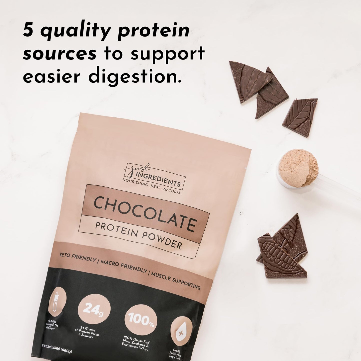 JUST INGREDIENTS Vanilla Bean Protein Powder – 20-Serving Blend with 100% Grass-Fed Whey & Organic Plant Proteins – Real Vanilla Bean & Cinnamon – Supports Muscle Recovery, Energy*