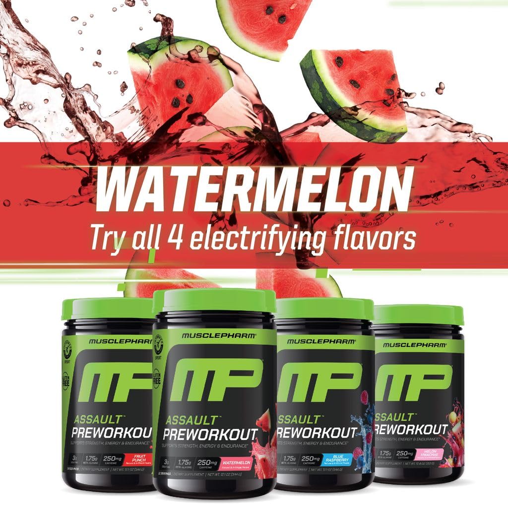 MusclePharm Assault Pre Workout Powder for Men & Women – Energy & Strength Boost Pre-Workout Supplements with Beta Alanine, Caffeine, Creatine & Betaine Anhydrous – 30 Servings, Fruit Punch Flavor