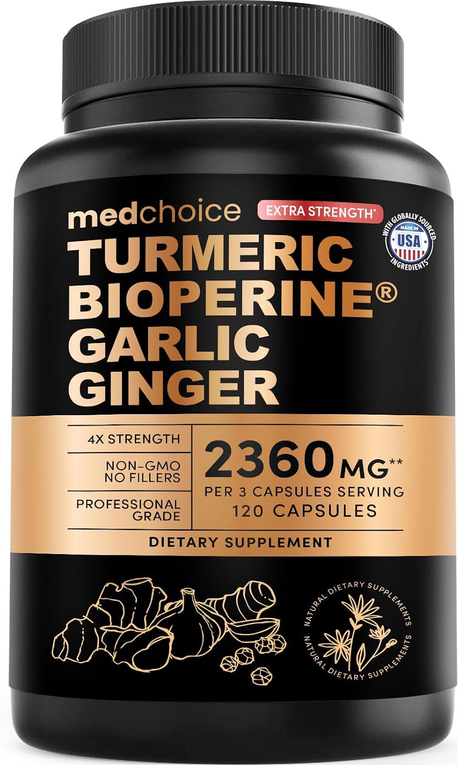 MEDCHOICE Extra Strength Organic Turmeric Curcumin with Black Pepper, 120ct