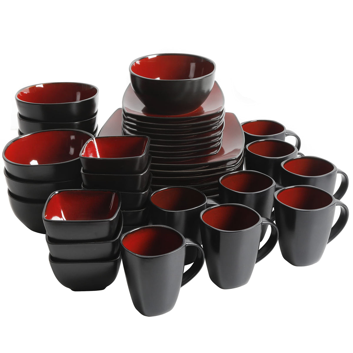 Gibson Soho Lounge Square Reactive Glaze Stoneware Dinnerware Set, Service for 8