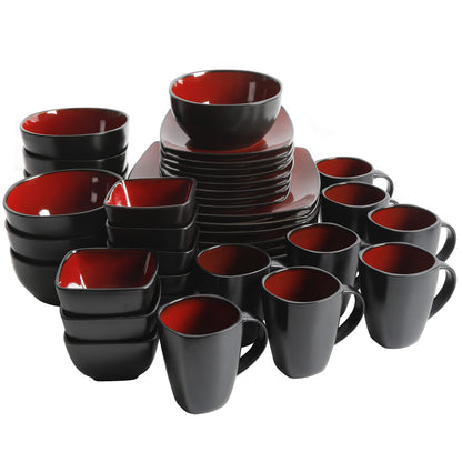 Gibson Soho Lounge Square Reactive Glaze Stoneware Dinnerware Set, Service for 8