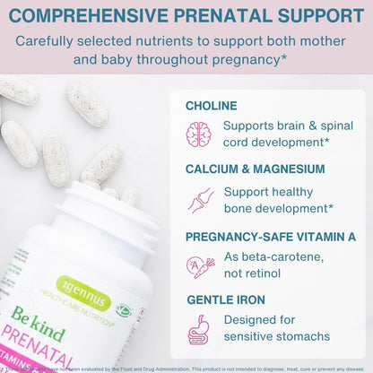 Igennus Methylated Prenatal Multivitamin for Women, Folate for MTHFR, High Absorption, Pure & Clean, Gentle Iron, Choline, Calcium & Magnesium, Vegan Pregnancy Vitamins, Halal, Non-GMO, 60 Tablets