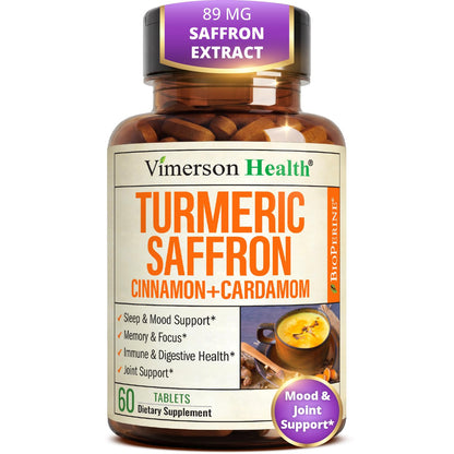 Saffron Supplements w/Saffron Extract 89mg + 1000mg Turmeric Curcumin 60Ct