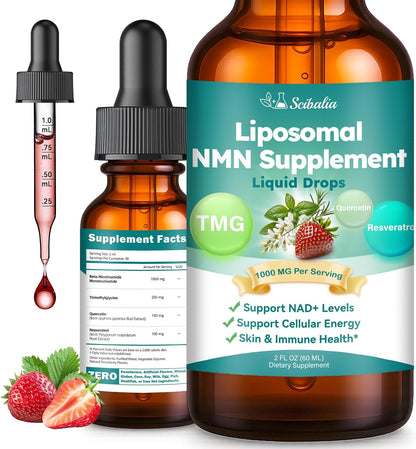 NMN Supplement Liquid Drops,4-in-1 NMN Beta 1000mg | w. Quercetin TMG Resveratrol for Anti Aging Energy & Immune Support, NMNH Alternative Liposomal High Absorption for Women Men
