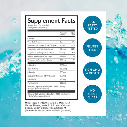 BEAM Pre Workout Powder – Pre Workout Supplement with Organic Caffeine, 350 mg Electrolytes & Nootropic Focus Support, No Sugar, Pre Workout for Women & Men, Blue Raspberry Flavor, 20 Servings
