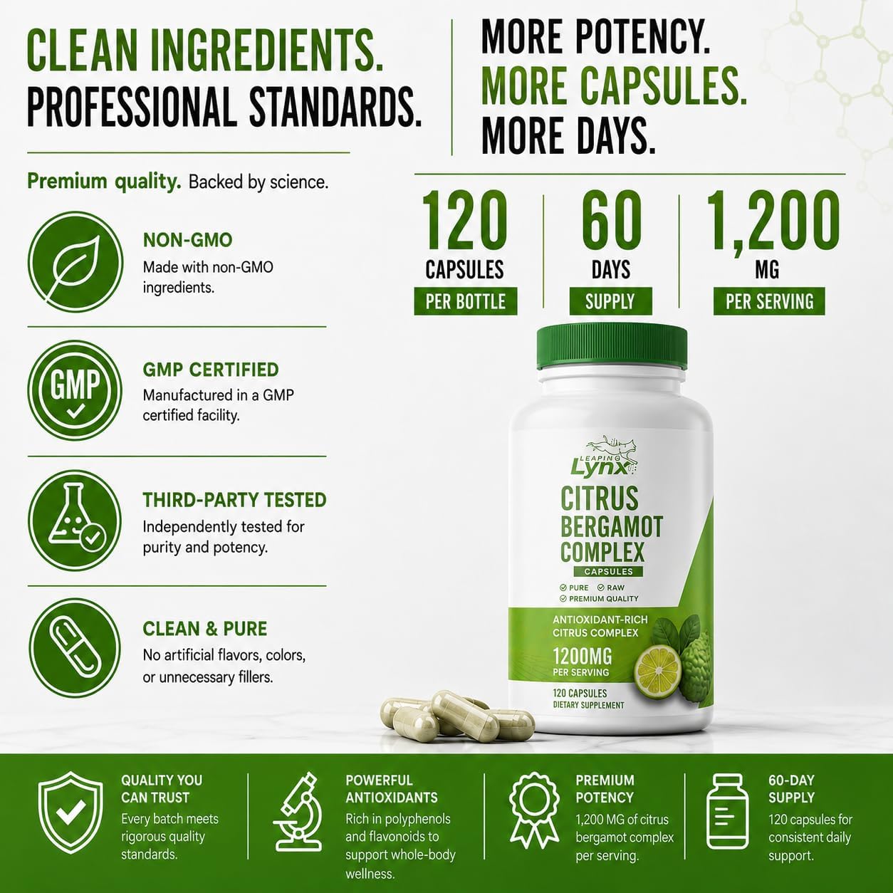 Citrus Bergamot 1200 mg – Heart & Cholesterol Support Supplement | 120 Capsules (60-Day Supply) | Antioxidant-Rich Extract for Circulatory & Metabolic Wellness | Non-GMO