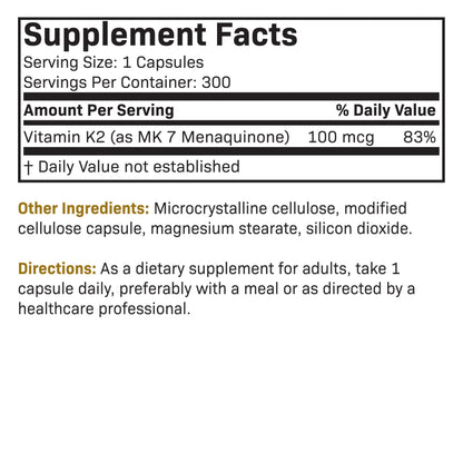 Futurebiotics Vitamin K2 as MK-7 100 mcg, Supports Strong Bones - Non-GMO, 100 Vegetarian Capsules