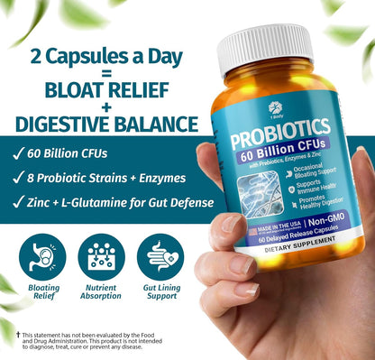 1 Body Thyroid Support Supplement + 60 Billion Probiotics for Men & Women