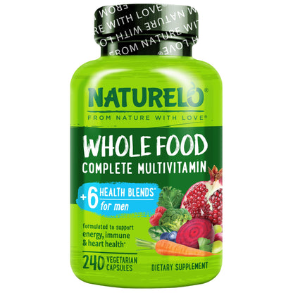 NATURELO Mens Multivitamins - Whole Food Multivitamin for Men with Vitamins, Minerals - 120 Vegetarian Capsules for Energy, Brain, Heart, Eye Health*