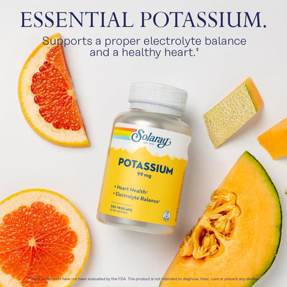 SOLARAY Potassium 99 mg - Electrolyte Balance Formula - Potassium Supplement for Electrolytes, Vascular and Heart Health Support, Lab Verified, 200 Servings, 200 VegCaps