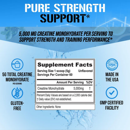 Evlution Nutrition Creatine 5000 - Supports Faster Recovery Lean Muscle Growth & Performance - Pre & Post Workout Powder - 5000mg Pure Creatine Monohydrate Per Serving - 60 Servings - Unflavored