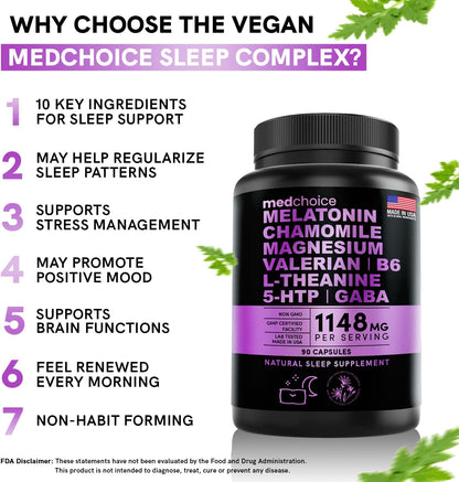 MEDCHOICE Sleep Melatonin (180ct) and Nootropic Brain (60ct) Supplement Bundle - Wellness Duo for Sleep, Brain, Focus, & Mood Support - Vegan, Non-GMO, Gluten-Free