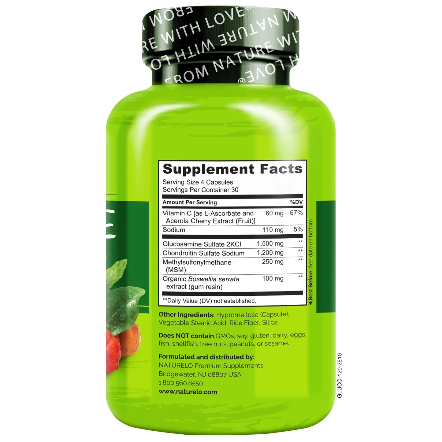 NATURELO Glucosamine Chondroitin MSM with Boswellia and Vitamin C - Supplement for Joint Comfort, Mobility, and Strength - 120 Capsules